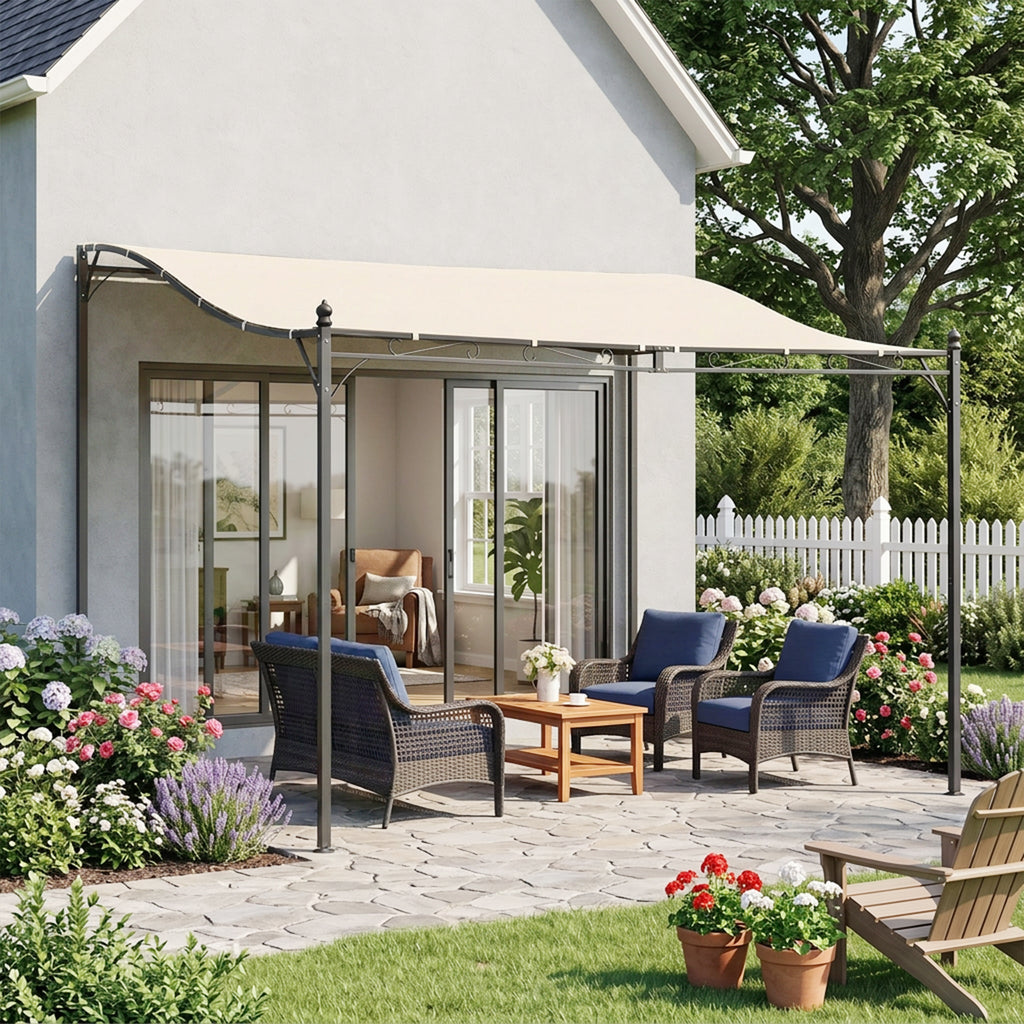 10' x 10' Steel Outdoor Pergola Gazebo, Patio Canopy with Weather-Resistant Fabric and Drainage Holes for Backyard, Deck, Garden, Cream White