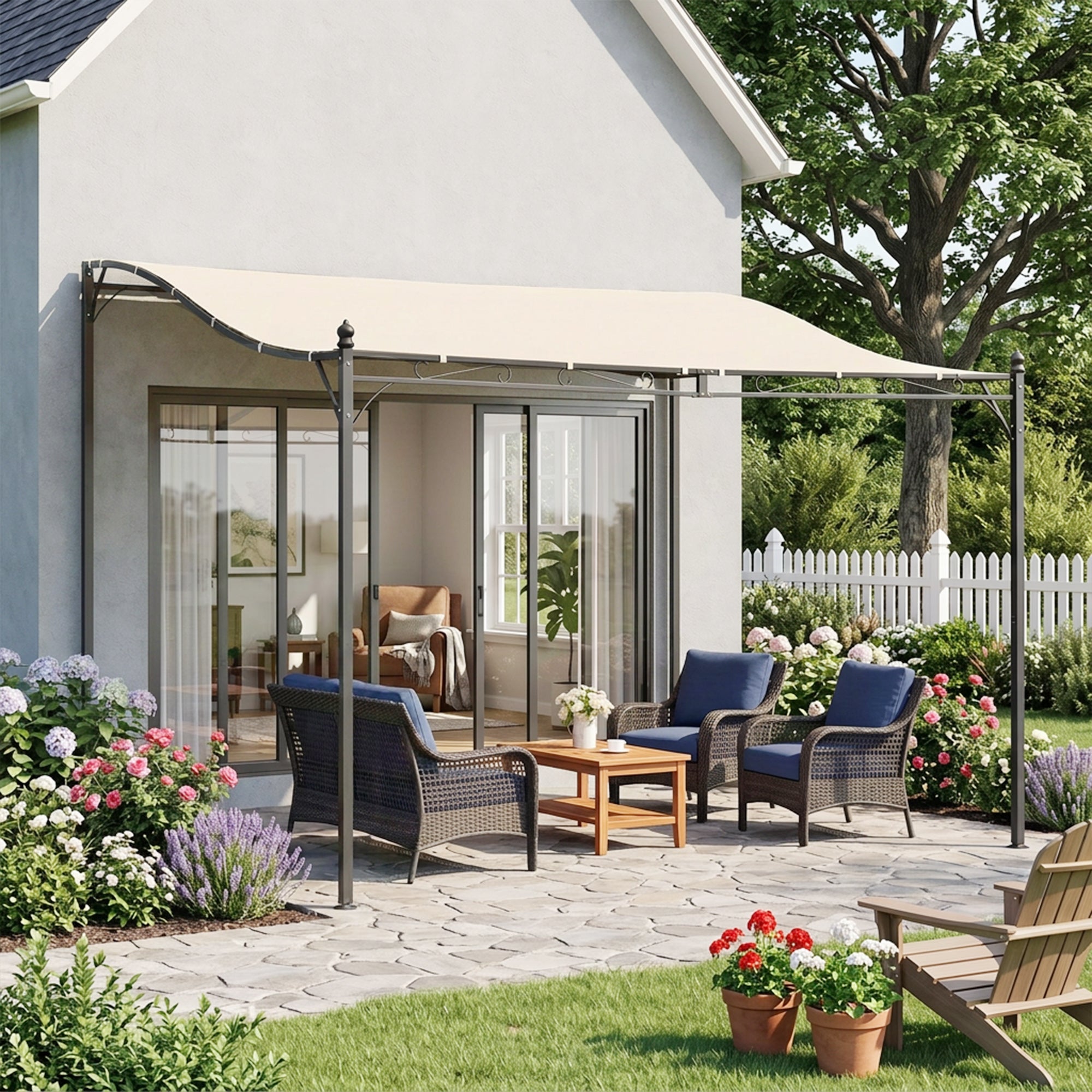 10' x 10' Steel Outdoor Pergola Gazebo, Patio Canopy with Weather-Resistant Fabric and Drainage Holes for Backyard, Deck, Garden, Cream White