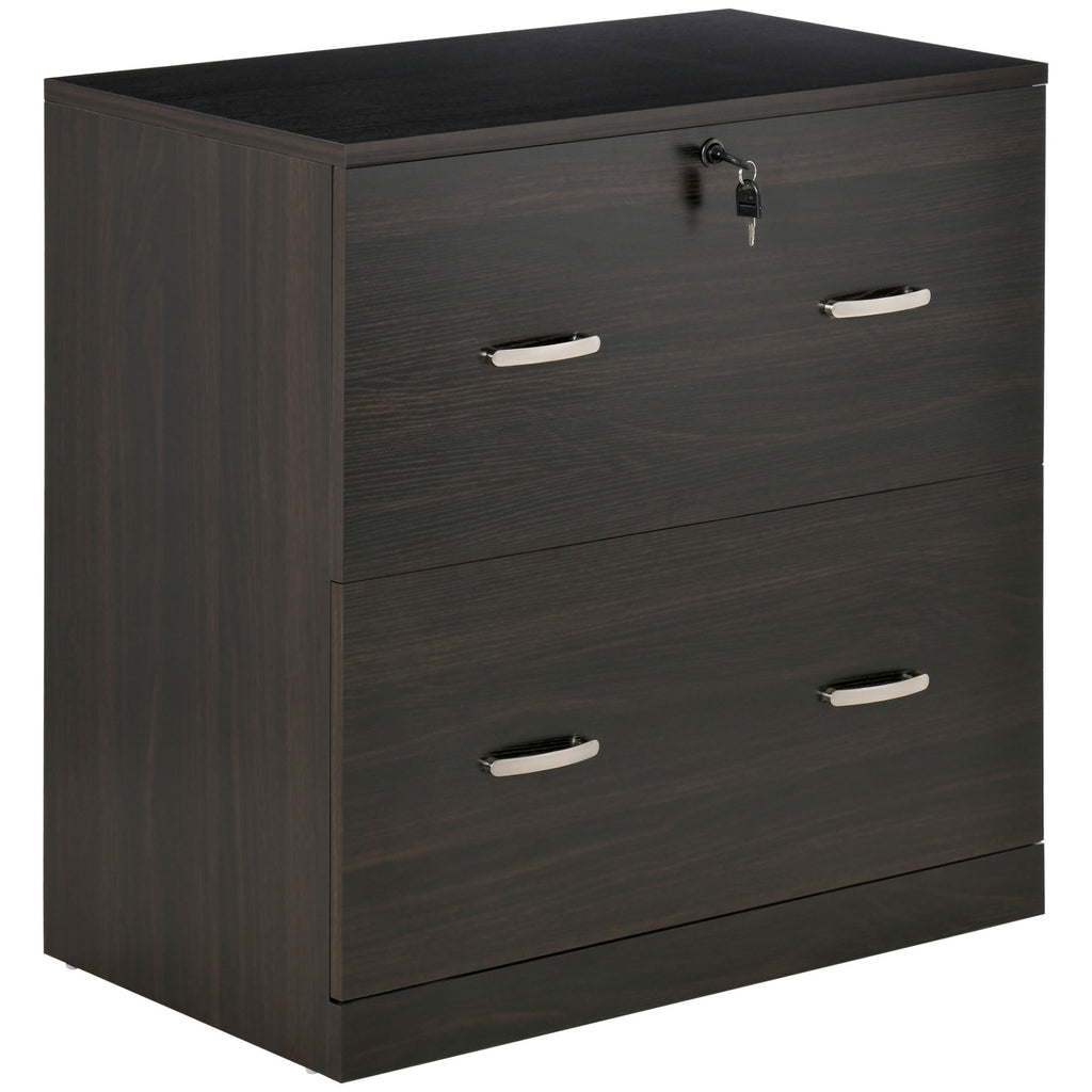 2-Drawer File Cabinet with Lock and Keys, Lateral Storage Filing Cabinet with Hanging Bar for Letter Size, Home Office, Walnut