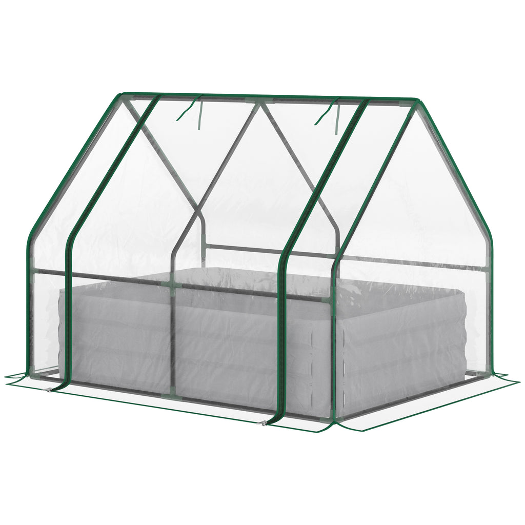 Raised Garden Bed with Cover, Outdoor Galvanized Metal Planter Box Kit, 4 x 3 ft Mini Greenhouse with 2 Large Screen Windows, for Growing Flowers, Vegetables and Herbs, Clear