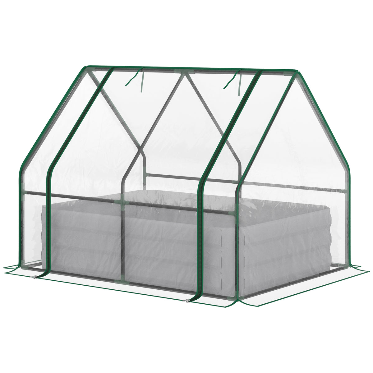 Raised Garden Bed with Cover, Outdoor Galvanized Metal Planter Box Kit, 4 x 3 ft Mini Greenhouse with 2 Large Screen Windows, for Growing Flowers, Vegetables and Herbs, Clear