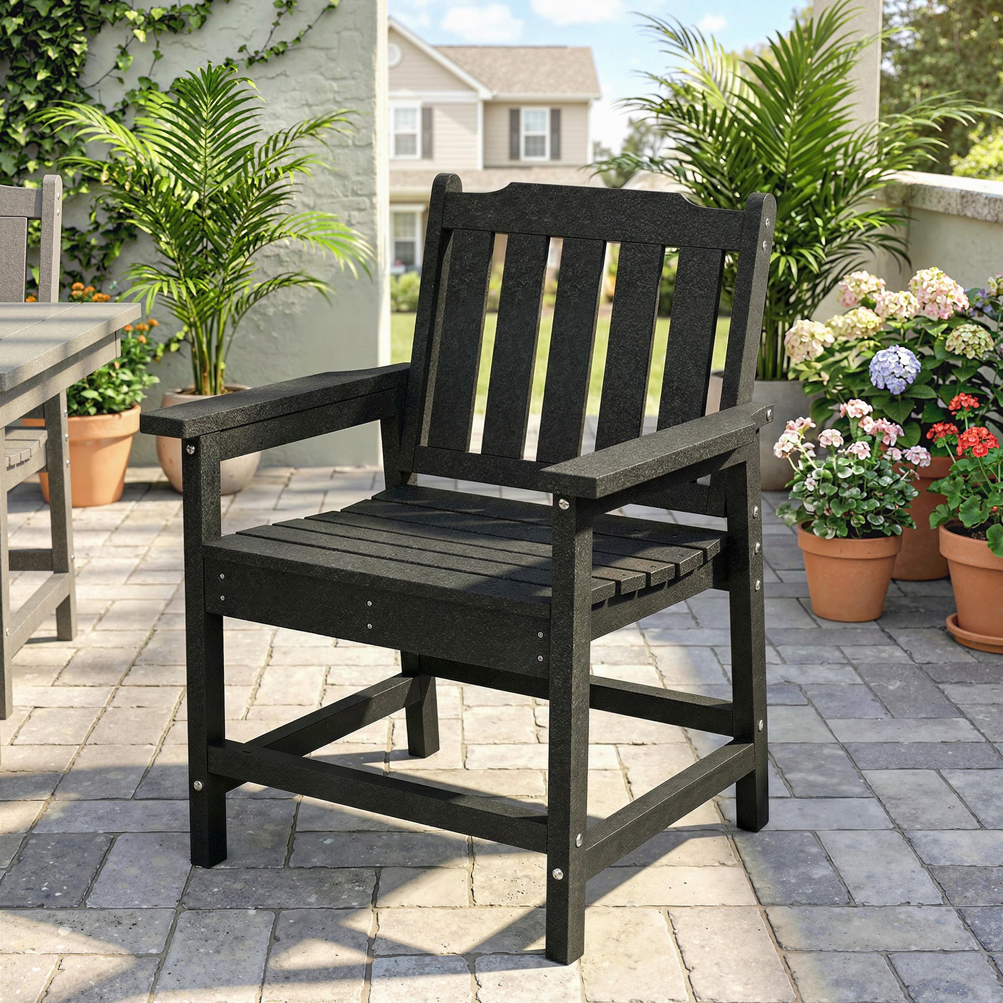 All-Weather Patio Chair, HDPE Patio Dining Chair, Heavy Duty Wood-Like Outdoor Furniture for Garden, Backyard, Deck, Porch, Lawn, Black
