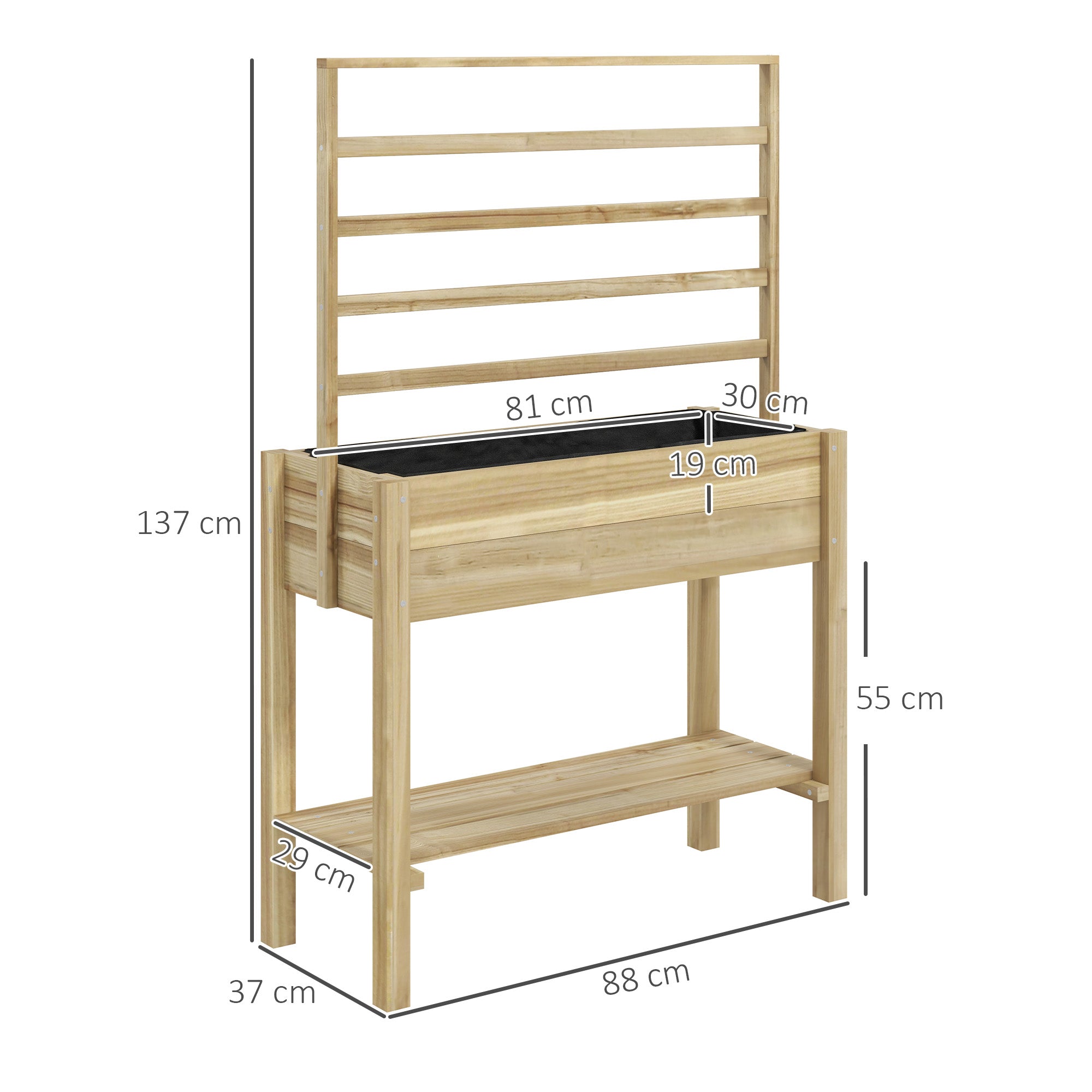Wooden Raised Garden Bed with Trellis, Outdoor Planter Box with Storage Shelf for Vegetables, Flowers, Herbs