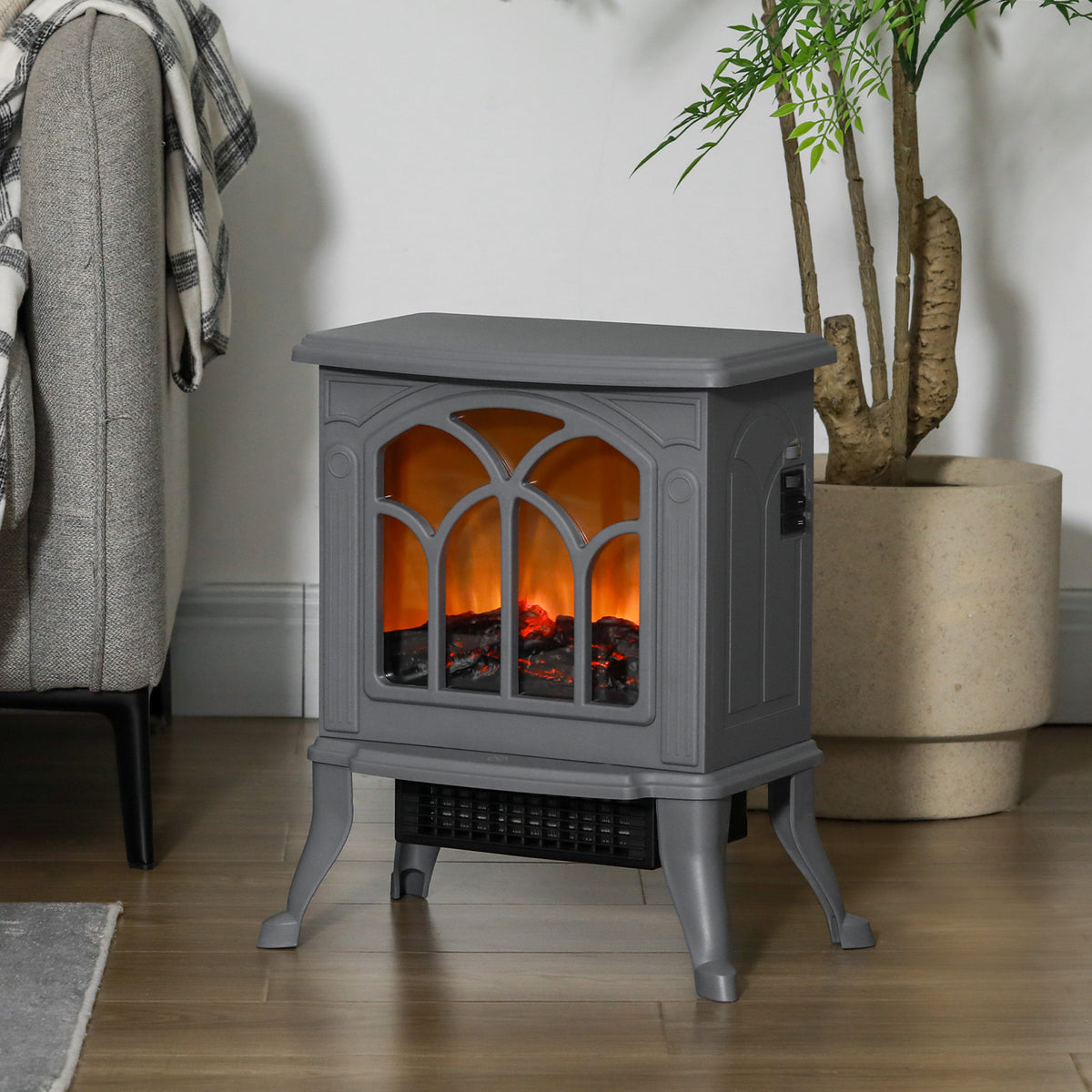 Electric Fireplace Heater, Freestanding Fireplace Stove with Realistic Logs and Flame Effect, 750W/1500W, Gray