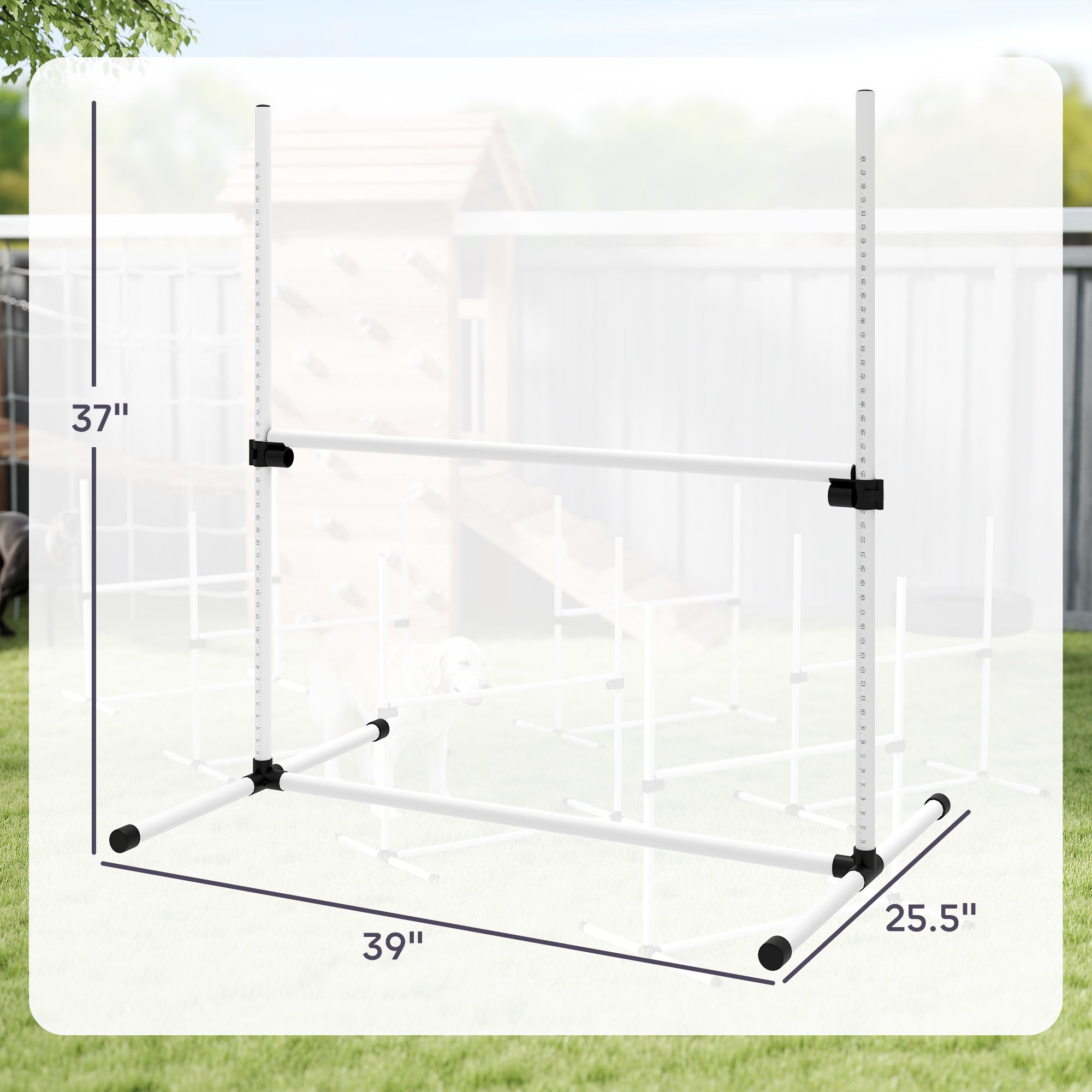 6 Piece Dog Agility Set with Adjustable Height Jump Bars, Carry Bag, Displacing Top Bar, White