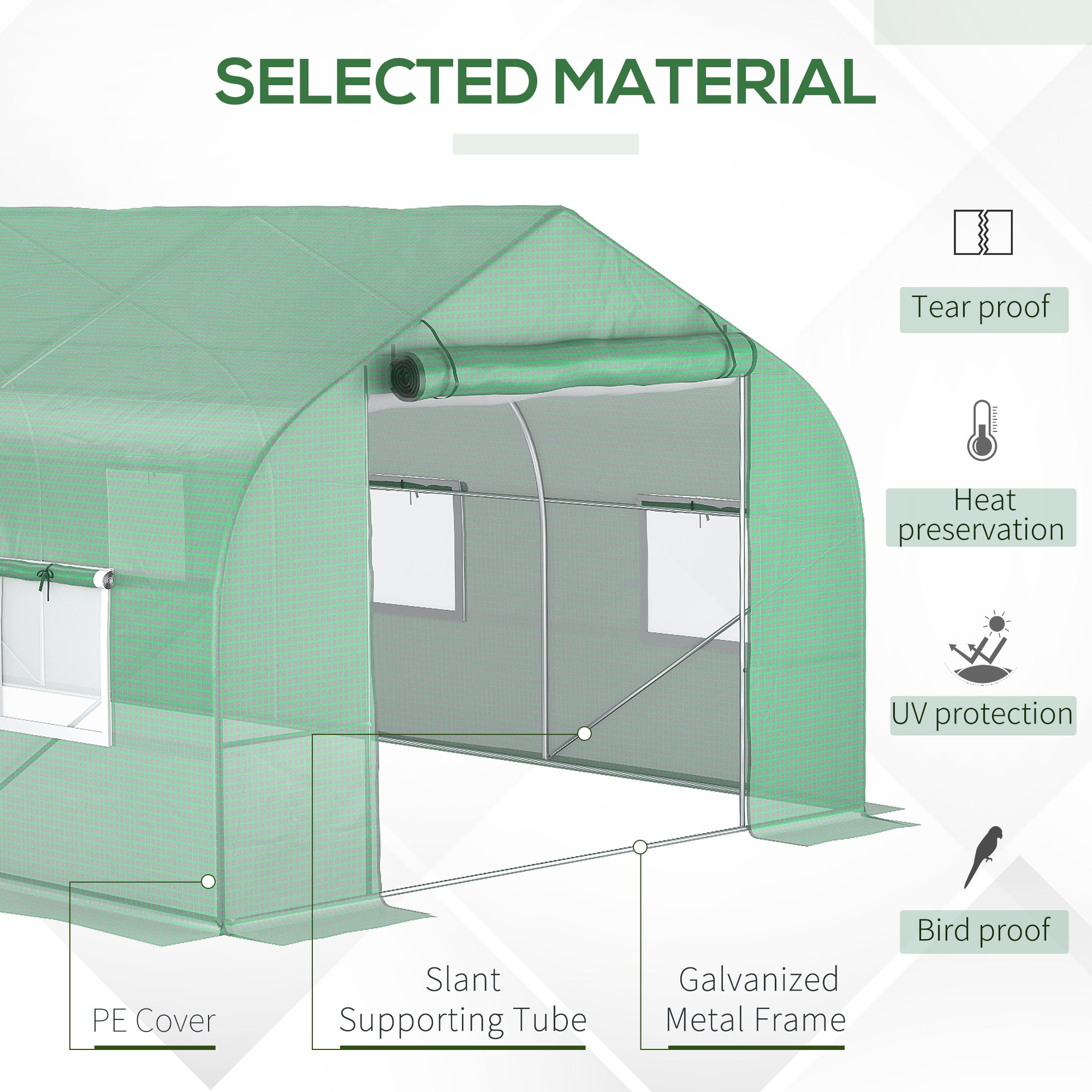 20 x10 x7 ft Walk-in Tunnel Greenhouse with Zippered Mesh Door and 8 Mesh Windows, Gardening Plant Hot House with Galvanized Steel Hoops, Green