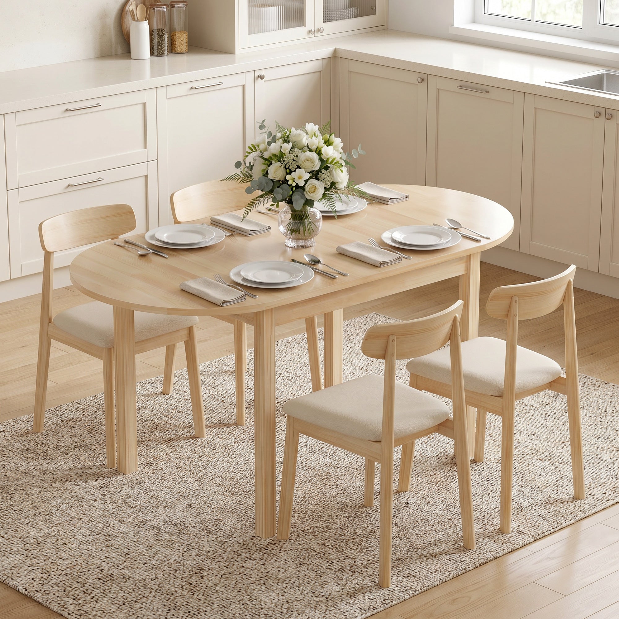 55" Wood Kitchen Table, Drop Leaf Tables for Small Spaces, Natural