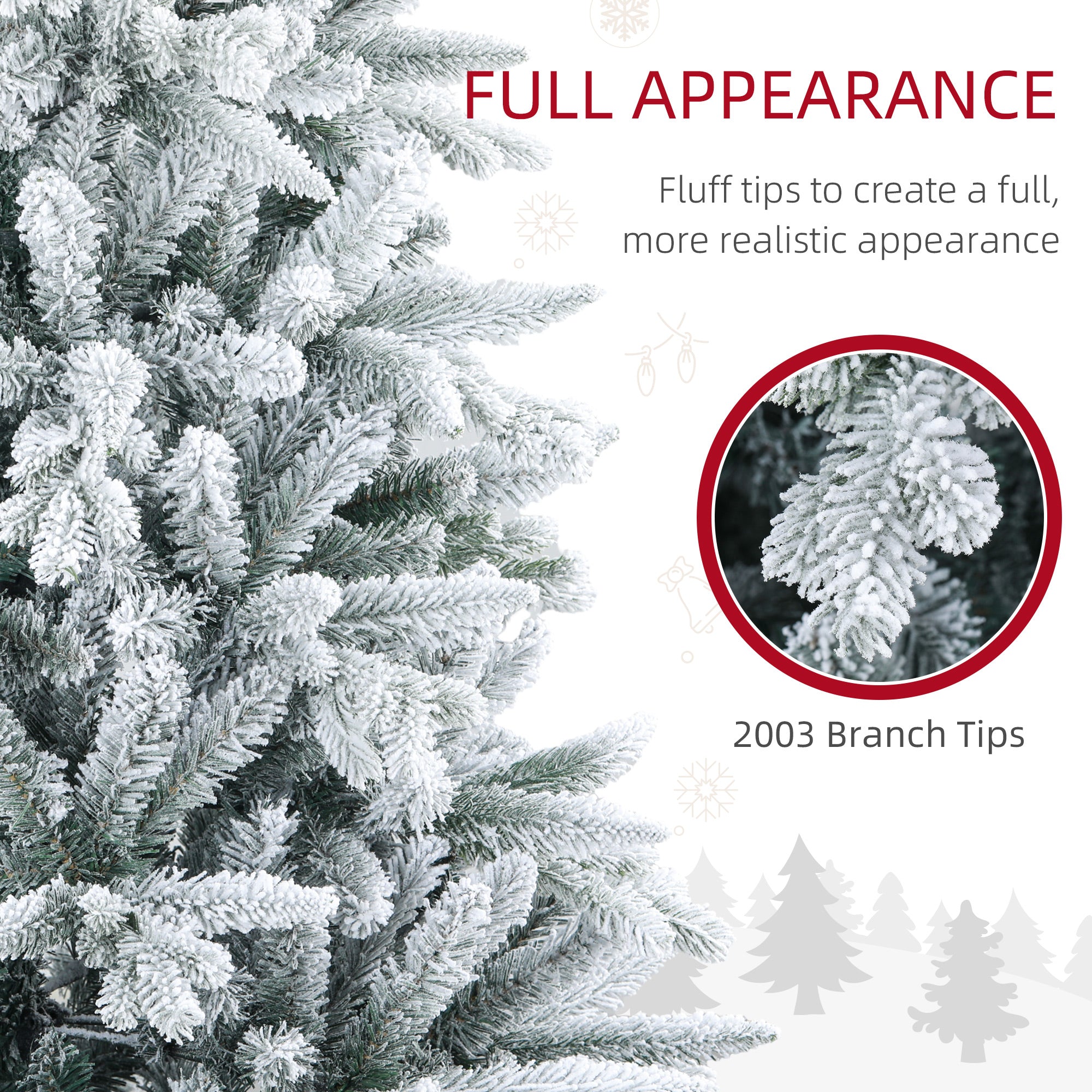 8ft Artificial Flocked Christmas Tree with Snow Tips, Easy Assembly, Hinged Xmas Tree for Home Office Holiday