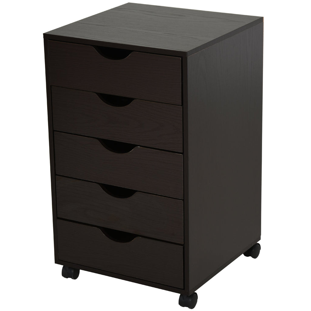 5 Drawer File Cabinet Storage Organizer Filing Cabinet with Nordic Minimalist Modern Style & Wheels, Brown