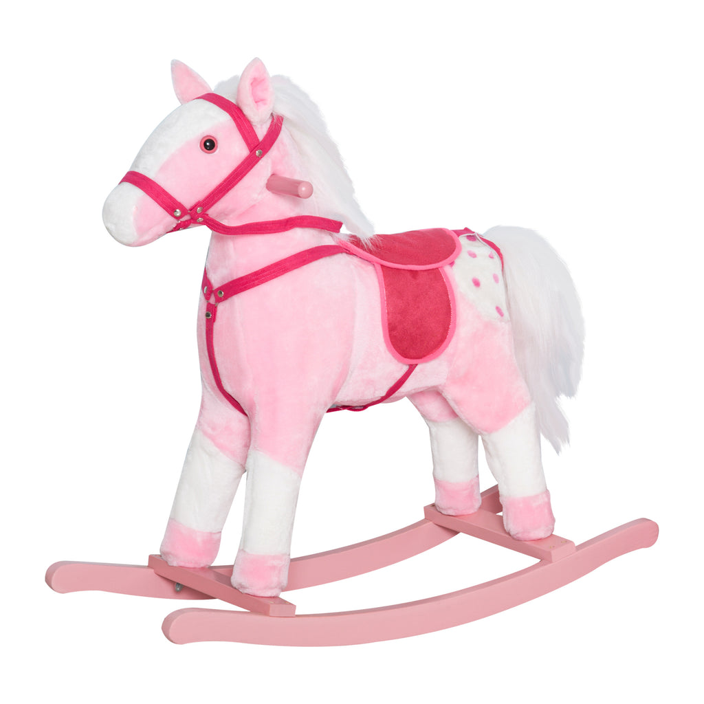 Kids Plush Toy Rocking Horse Pony Toddler Ride on Animal Rocker with Realistic Sounds, Birthday Gifts for Girls, Pink