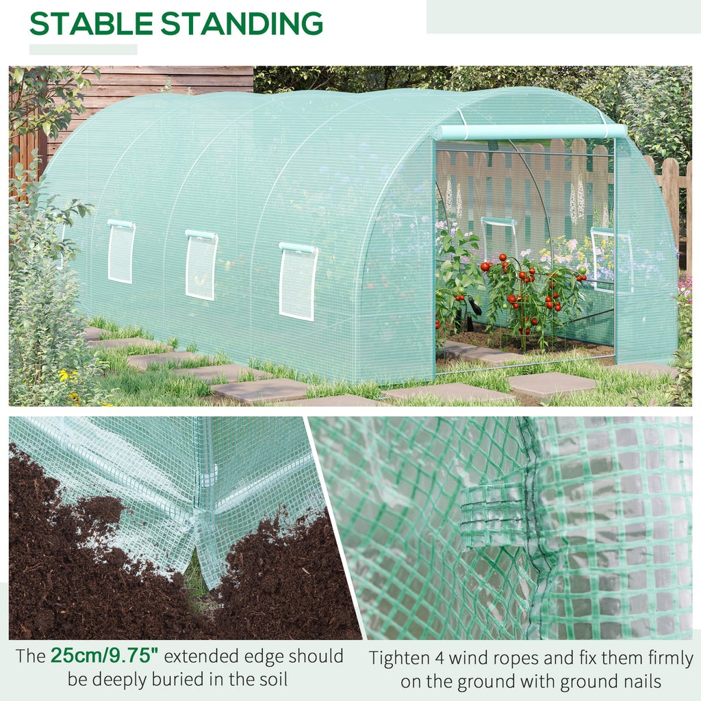 20' x 10' x 7' Walk-In Tunnel Greenhouse with Zippered Door & 8 Mesh Windows, Large Garden Green House Kit, Galvanized Steel Frame, Green
