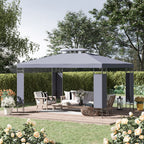10' x 13' Patio Gazebo, Double Roof Outdoor Gazebo Canopy Shelter with Screen Decorate Corner Frame, for Garden, Lawn, Backyard and Deck, Gray
