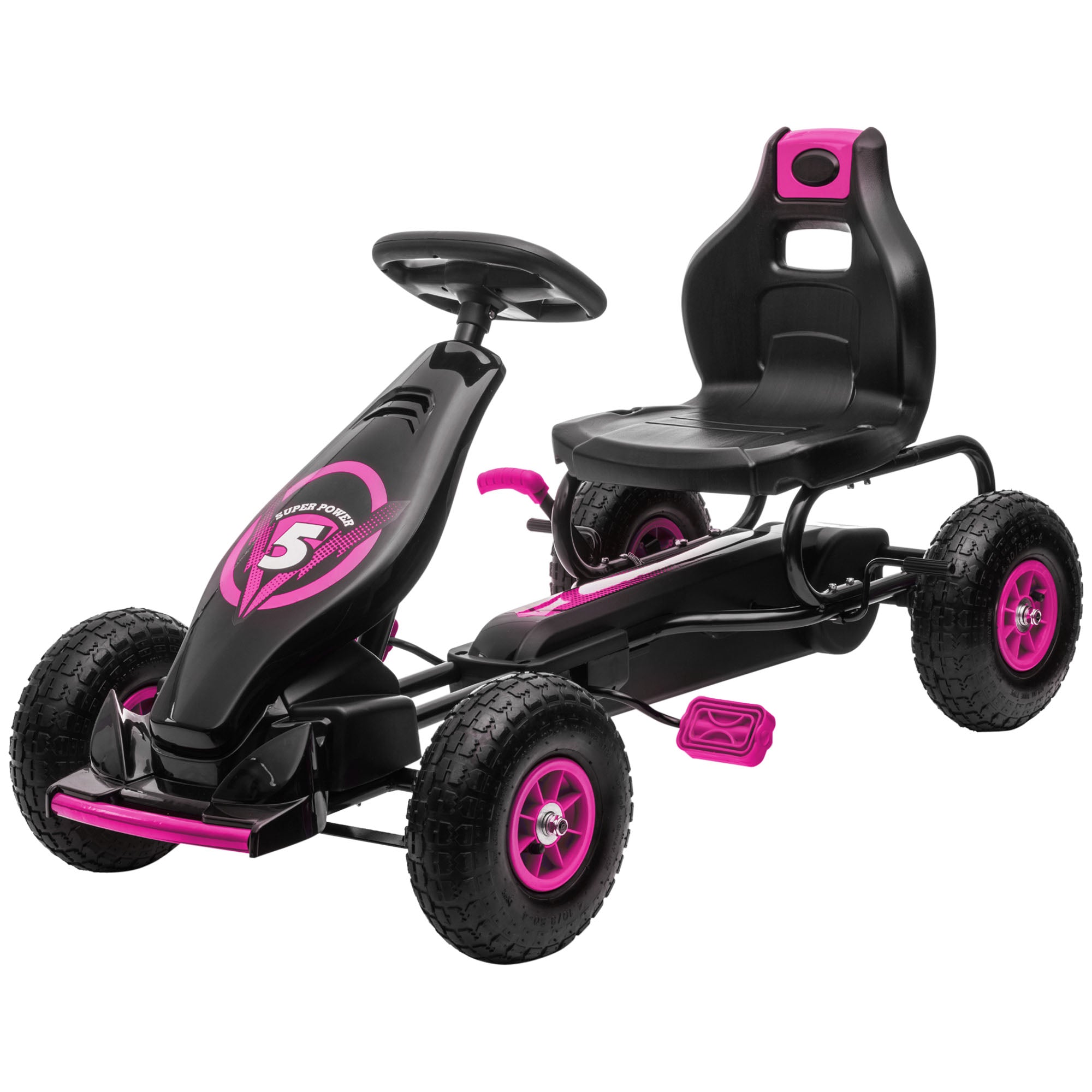 Ergonomic Pedal Go Kart Kids Ride-on Toy with Tough, Wear-Resistant Tread for Boys & Girls, Ages 5-12, Pink