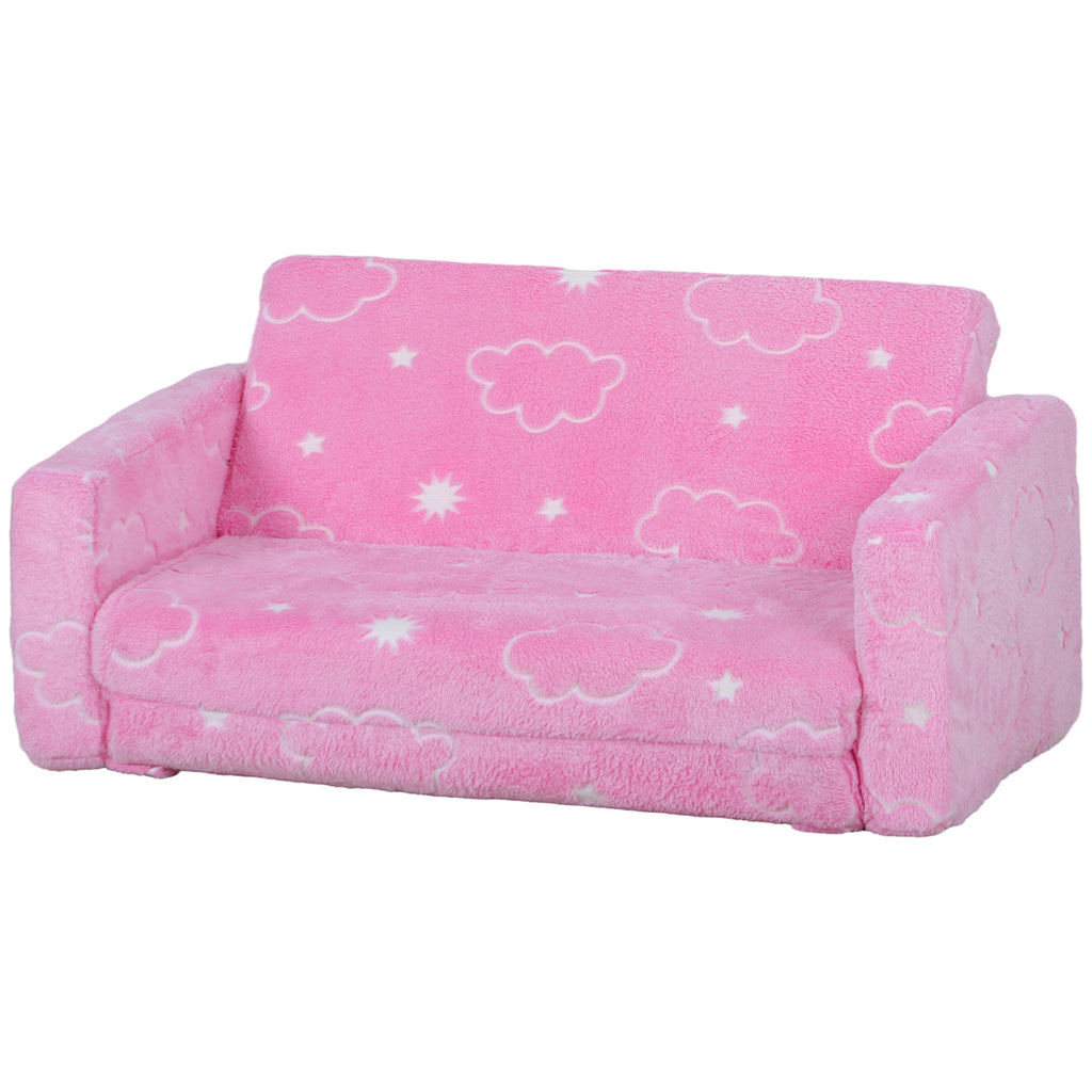 Couch with Glow in the Dark Cloud Pattern, Washable Cover, Pink