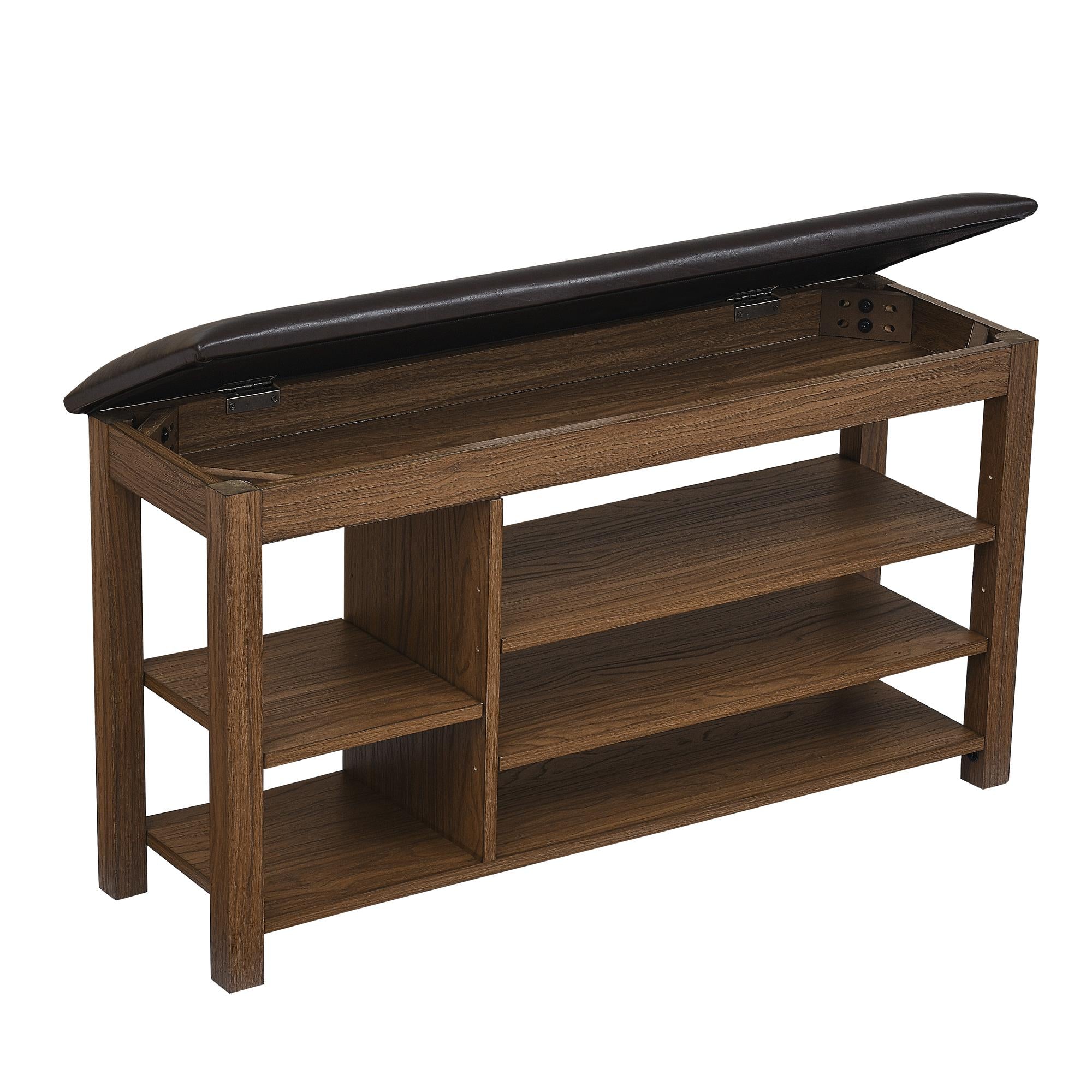 Height-Adjustable Long Shoe Bench with Lift-Up Concealed Storage, Durable Stool with Ventilated Compartments, 39.5" L x 12" W x 22" H, Brown