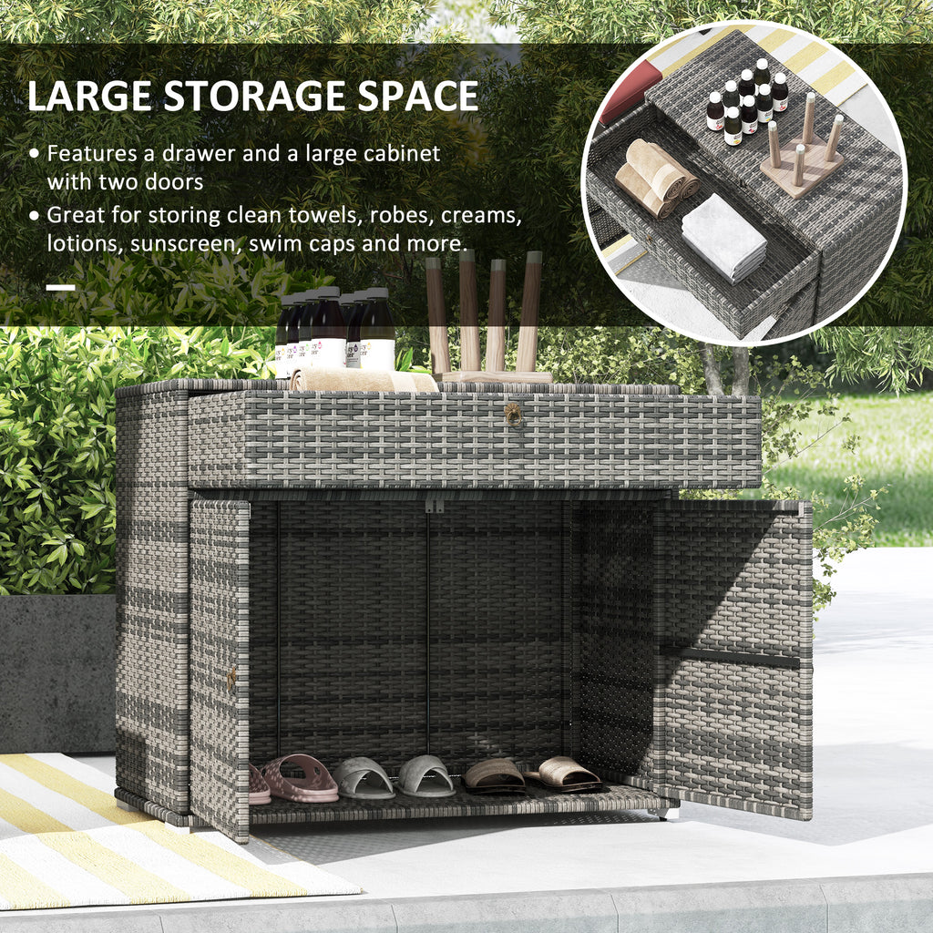 Outdoor Storage Cabinet, Waterproof PE Rattan Cabinet with Drawer for Indoor, Outdoor Swimming Pool, Gray