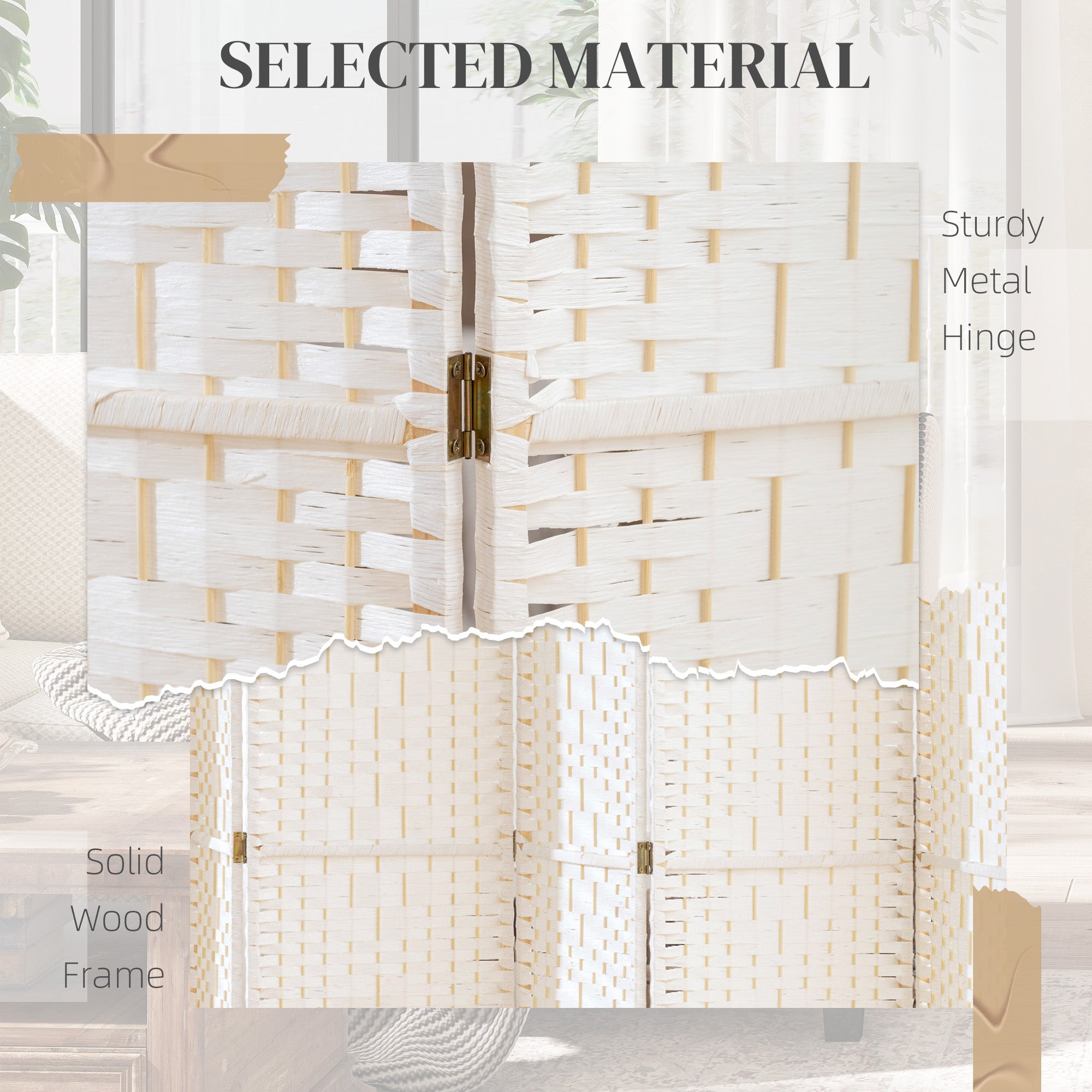 8 Panel Folding Room Divider Portable Privacy Screen Wave Fiber Room Partition for Home Office White