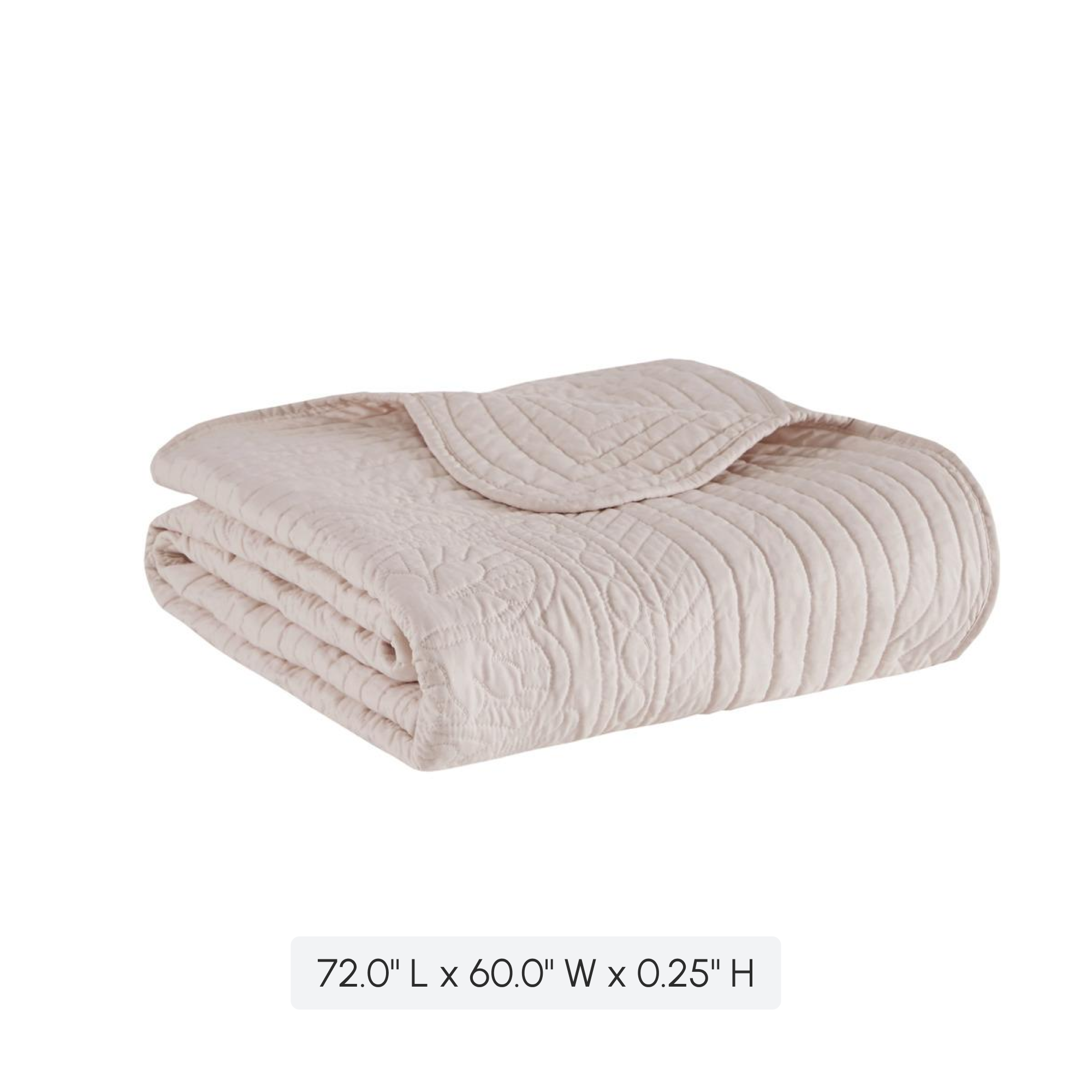 Oversized Quilted Throw with Scalloped Edges, Microfiber Face, Cotton Filled Blanket for Living Room, Bedroom, 72" L x 60" W x 0.25" H, Blush