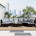 5 Piece Half-Moon Patio Sectional with Glass Table, All-Weather Wicker Sofa with Thick Cushions, 47.5" L x 27" W x 27" H, Grey