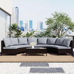 5 Piece Half-Moon Patio Sectional with Glass Table, All-Weather Wicker Sofa with Thick Cushions, 47.5" L x 27" W x 27" H, Grey