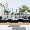 5 Piece Half-Moon Patio Sectional with Glass Table, All-Weather Wicker Sofa with Thick Cushions, 47.5" L x 27" W x 27" H, Grey