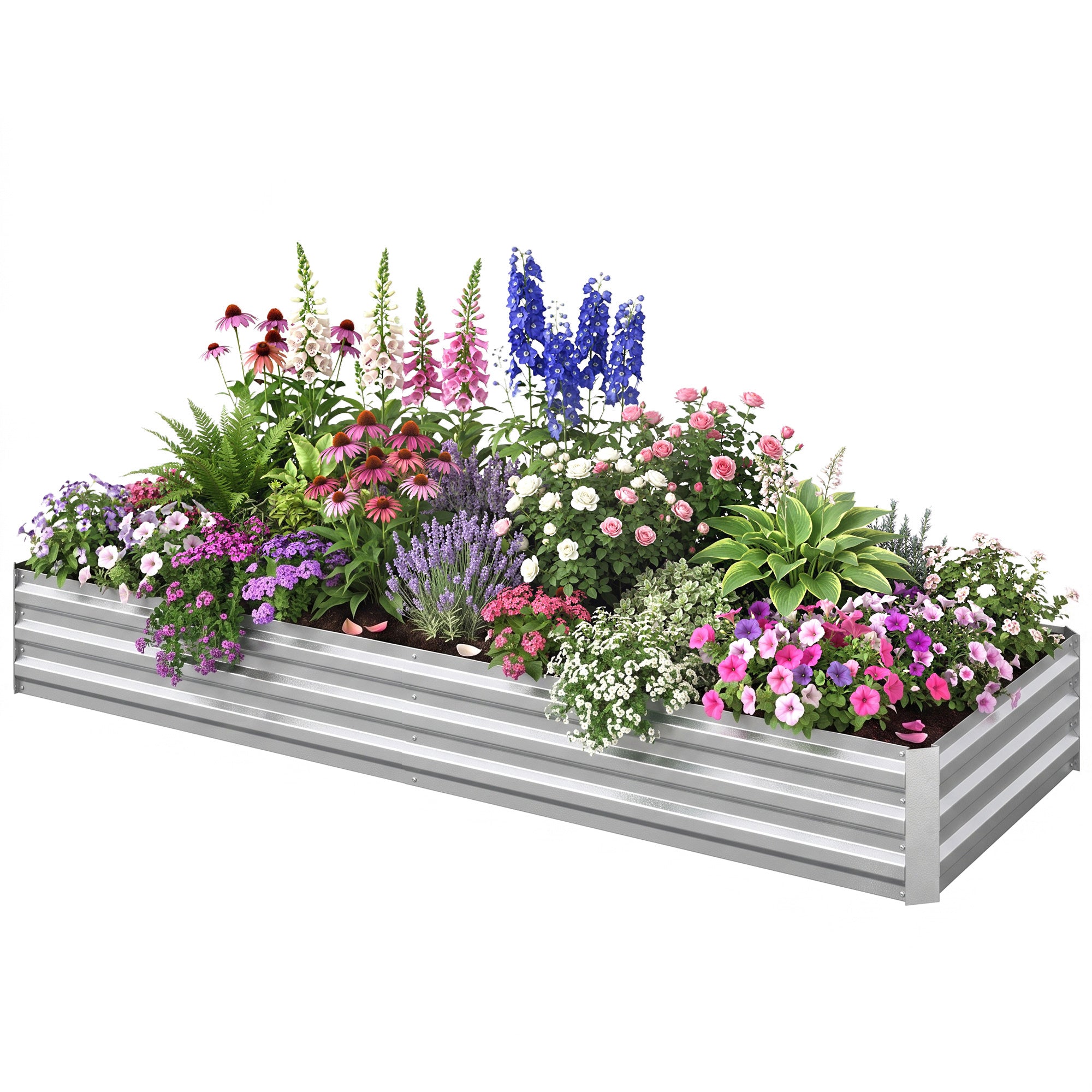 95" x 36" x 12" Galvanized Raised Garden Bed, Easy DIY and Cleaning for Growing Flowers, Herbs, Succulents, Silver