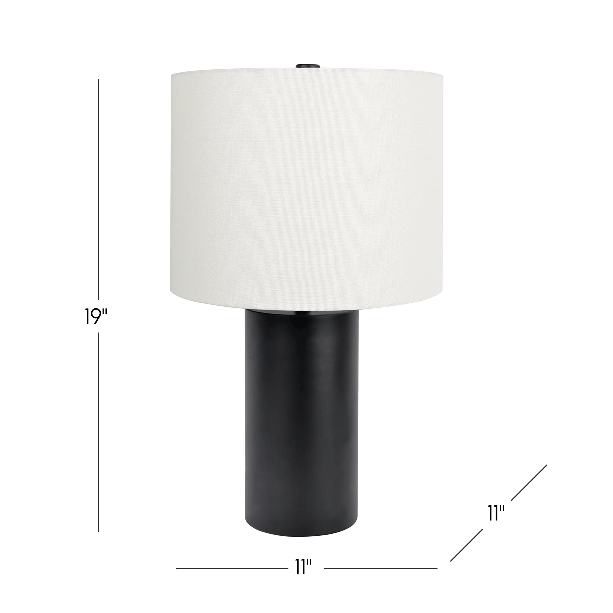Table Lamp with On/Off Switch, Block Base, Elegant Shade, Perfect for Bedroom, Study, Living Room, 11" L x 19" W x 11" H, Black+White