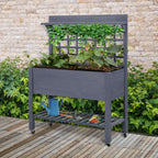 41" Raised Garden Bed Mobile Elevated Wooden Planter Box Stand with Wheels, Trellis and Storage Shelf, Gray