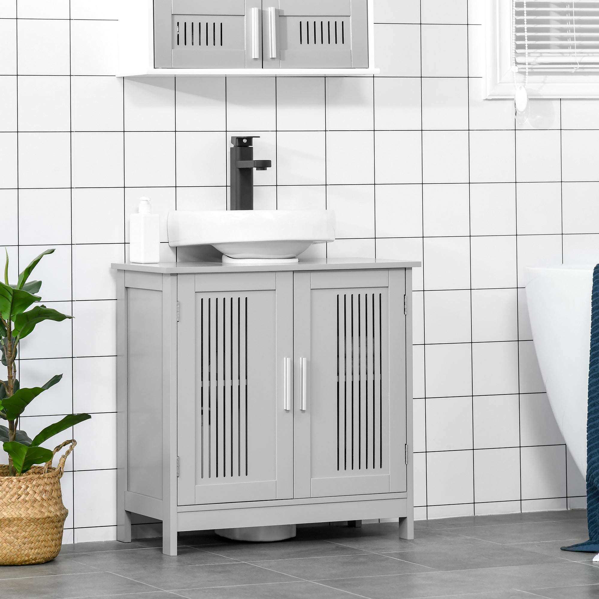 Under Sink Pedestal Storage Bathroom Cabinet, Gray