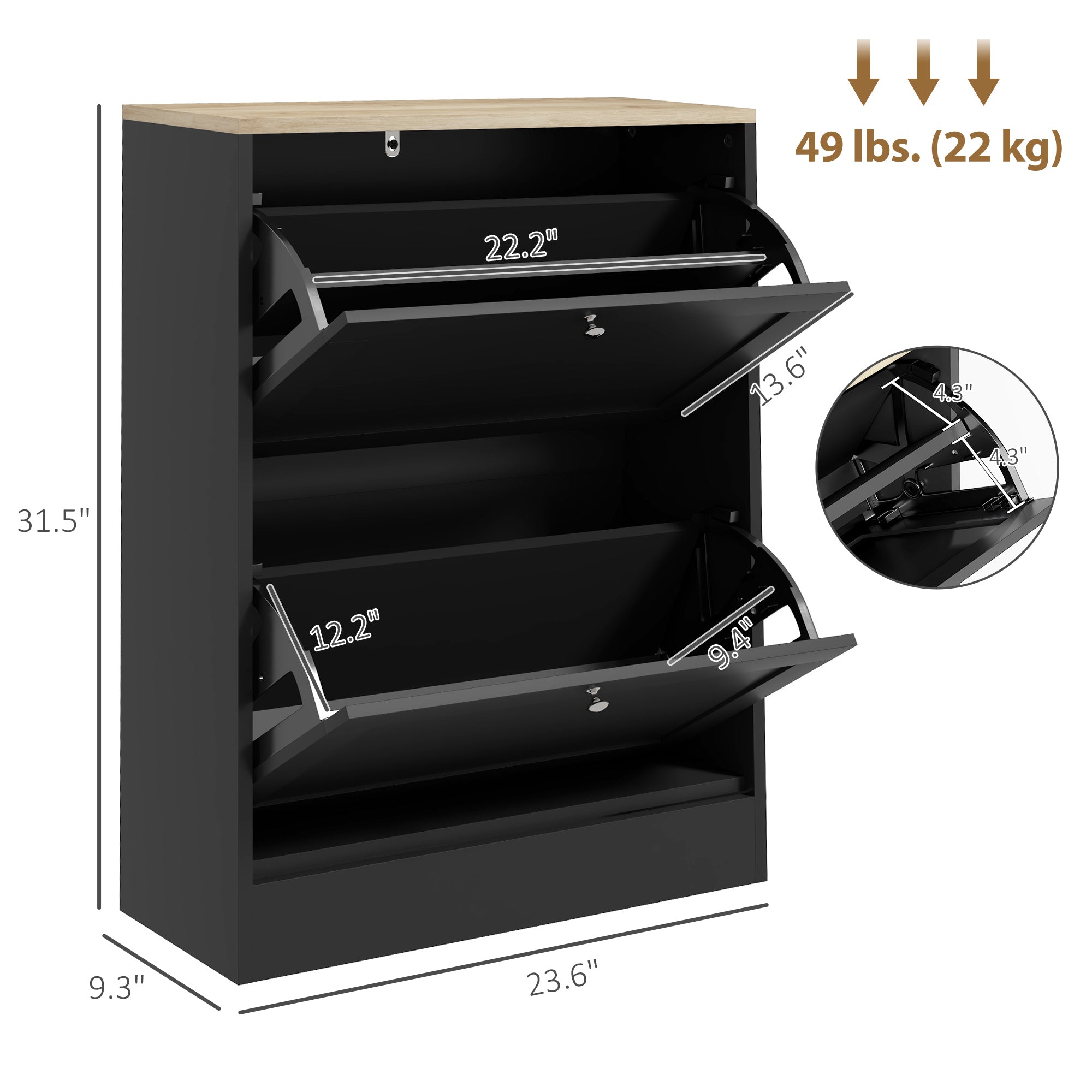 Slim Shoe Storage Cabinet, Modern Shoe Cabinet with 2 Flip Drawers and Adjustable Shelves for 8-12 Pairs, Black