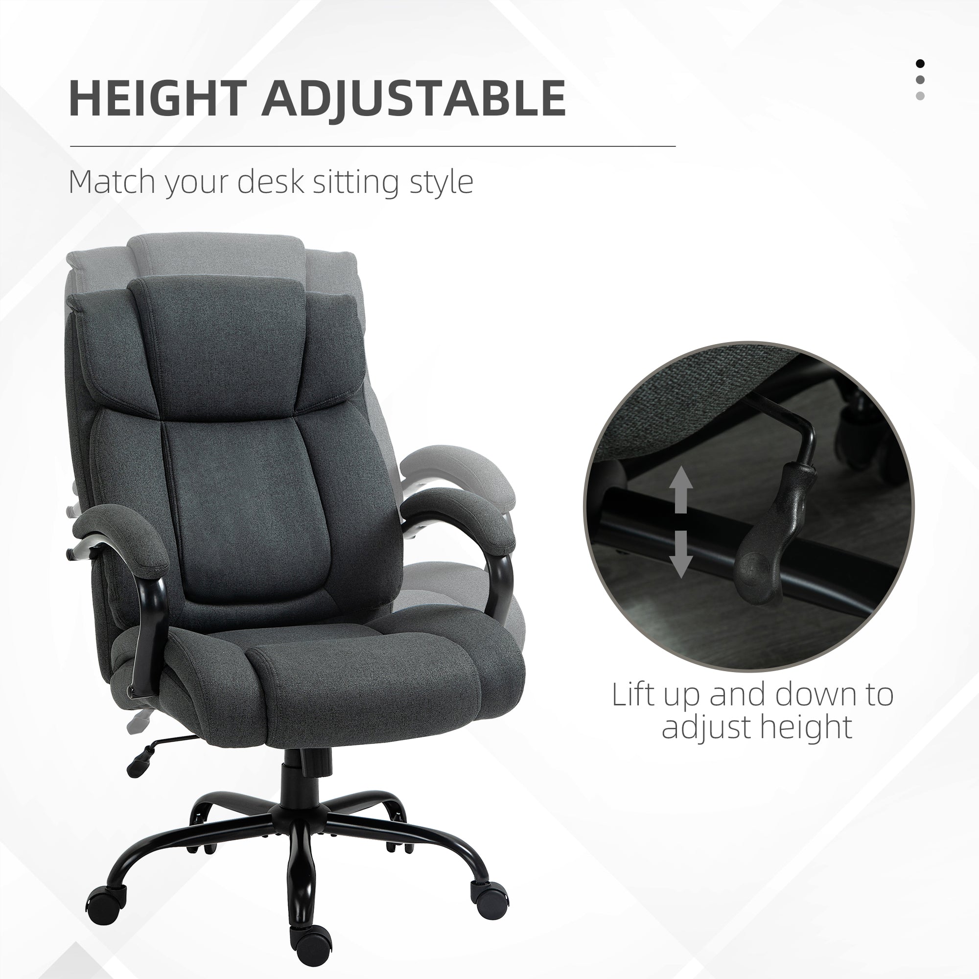 Executive Office Chair with Wide Seat, Computer Desk Chair with Adjustable Height, Swivel Wheels, Gray