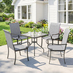 Set of 4 Outdoor Wicker Dining Chairs with Armrest, Steel Frame, High Back and Deep Seating, Gray