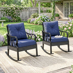2 Piece Outdoor Wicker Rocking Chairs Rattan Porch Rockers with Cushions, Aluminum Frame for Garden, Patio, Blue