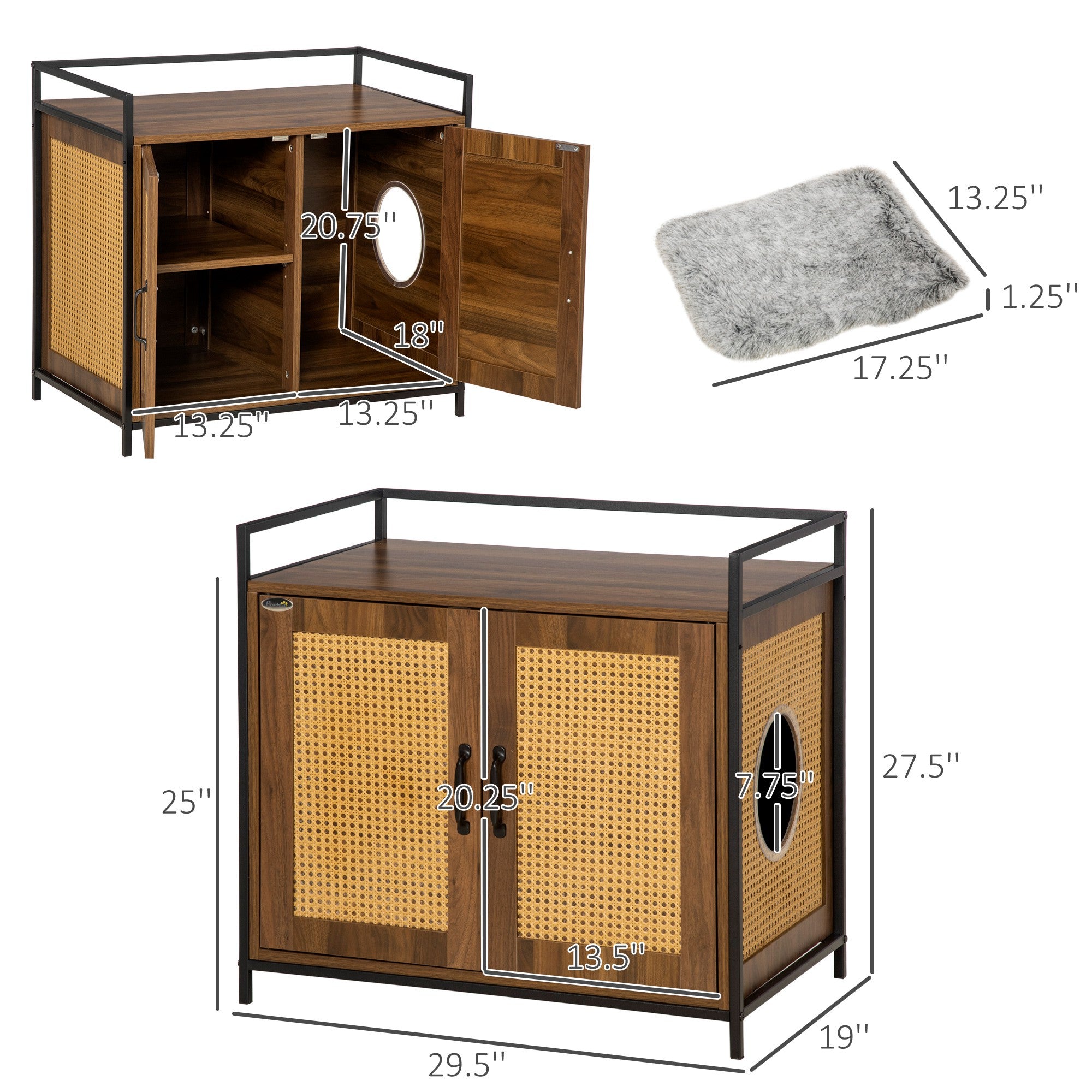 Shelved Hidden Litter Box Enclosure with Spacious Top and Interior, Large Cat Litter House End Table for Indoor Cats with Hidden Storage Cabinet Space