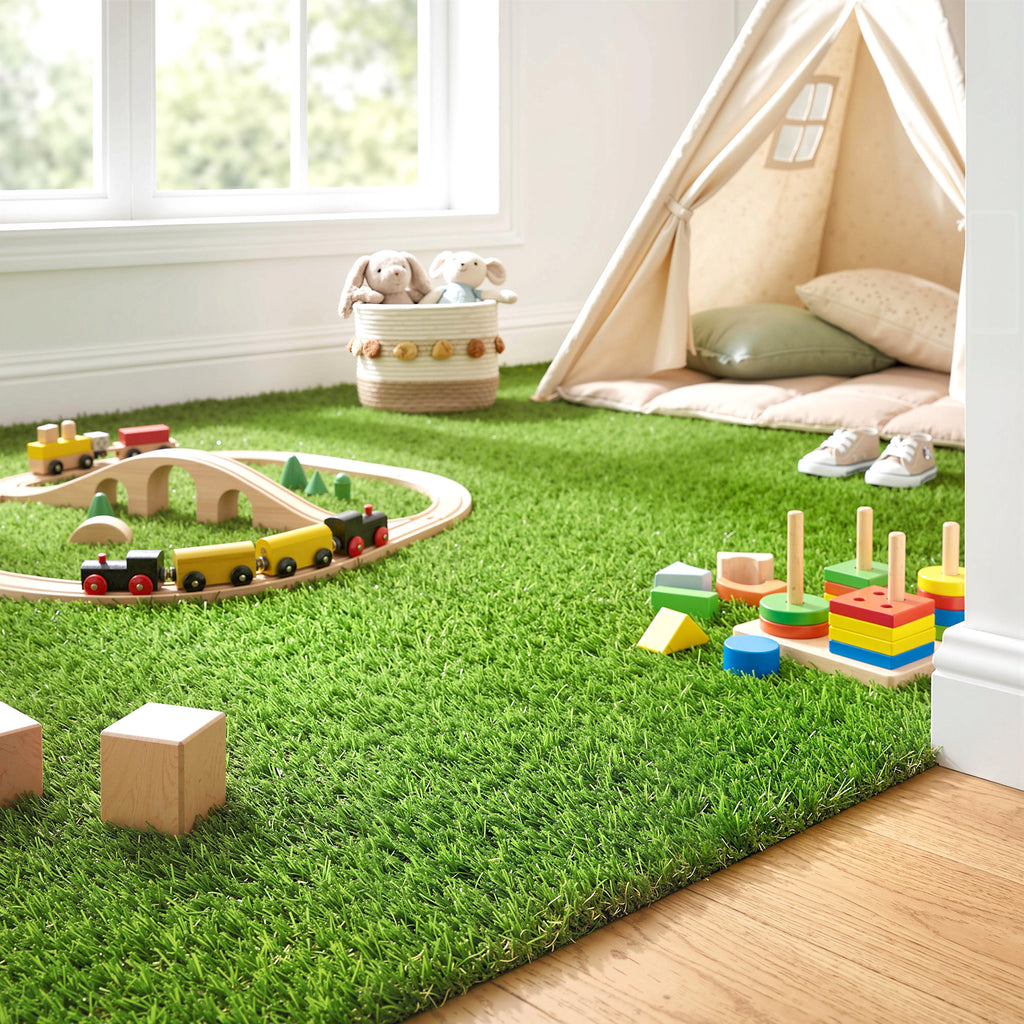 10' x 3' Artificial Grass Turf, Easy-Clean Indoor Outdoor Rug with Drainage Holes, Cut-to-Fit Fake Grass Turf Mat, 1.2" Thick Dogs Pet Synthetic Lawn Carpet for Landscape Backyard Patio