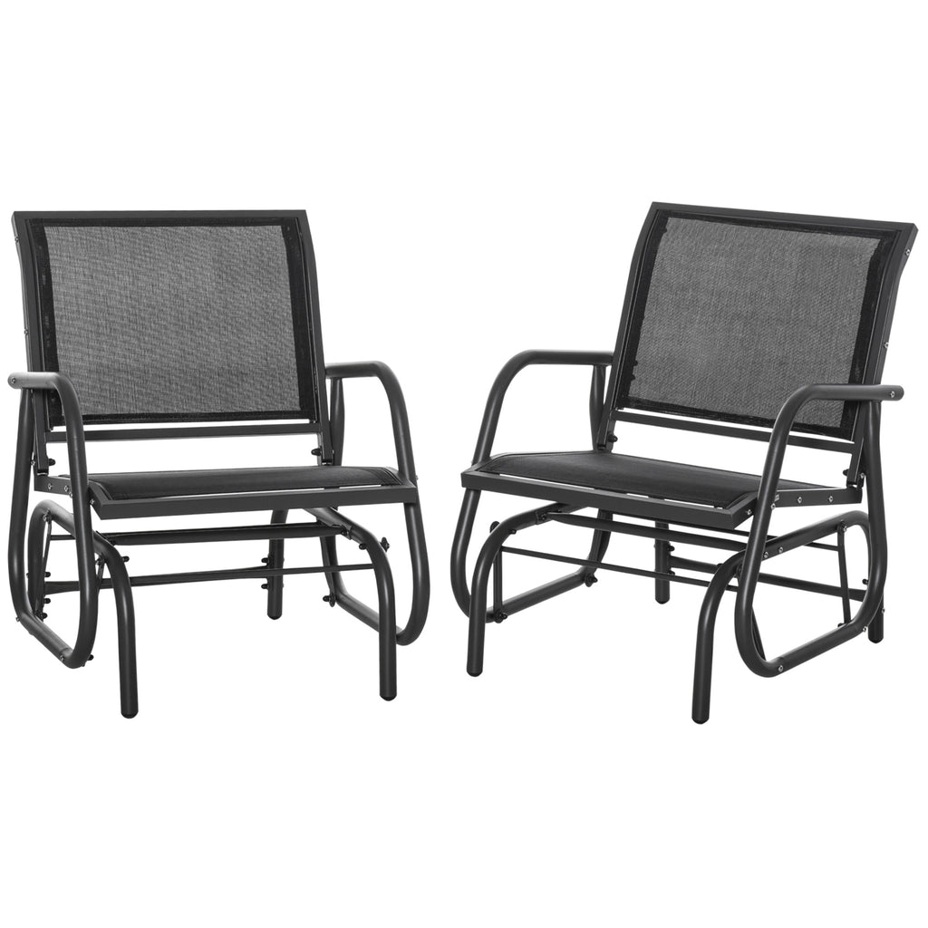 2-Piece Outdoor Glider Swing, Rocking Chair Set with Breathable Mesh Fabric, Sturdy Durable Frame, Curved Armrests, Supports Up to 264 lbs., for Backyard, Garden, Porch, Black