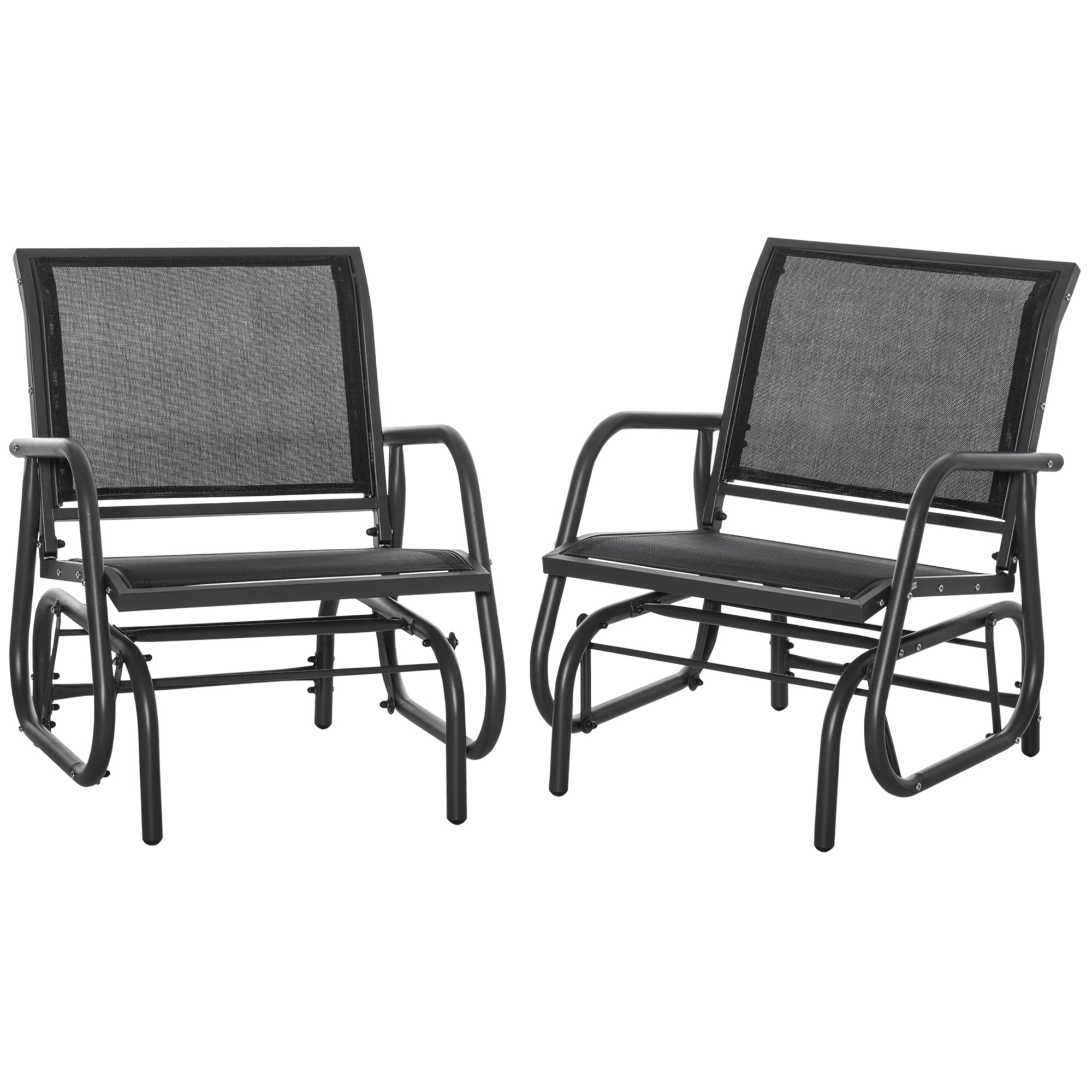 2-Piece Outdoor Glider Swing, Rocking Chair Set with Breathable Mesh Fabric, Sturdy Durable Frame, Curved Armrests, Supports Up to 264 lbs., for Backyard, Garden, Porch, Black