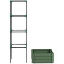 Galvanized Planter Box, 24" x 24" x 73.5" Raised Garden Bed with Tomato Cage for Climbing Vines, Green