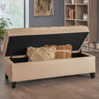 Storage Ottoman with Birch Legs, Hand-Tufted Fabric, 50" L x 20.5" W x 18.25" H, Spot Clean, Beige
