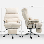 Executive Office Chair with Lumbar Support, Footrest, High Back Reclining Overstuffed Desk Chair with, Cream White