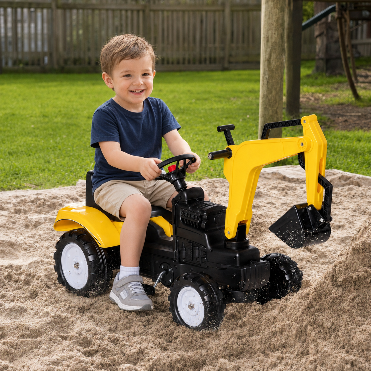 Kids Ride On Excavator, Pedal Digger, Construction Truck with Horn for Kids and Toddlers 3+, Yellow