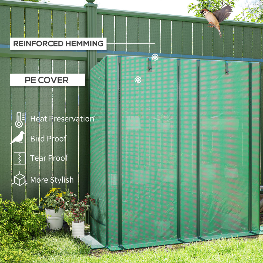 Lean-to Greenhouse with 3 Tier Shelves, Portable Greenhouse with PE Cover, 2 Roll-Up Doors, 56.7" x 18.9" x 59.8", Green