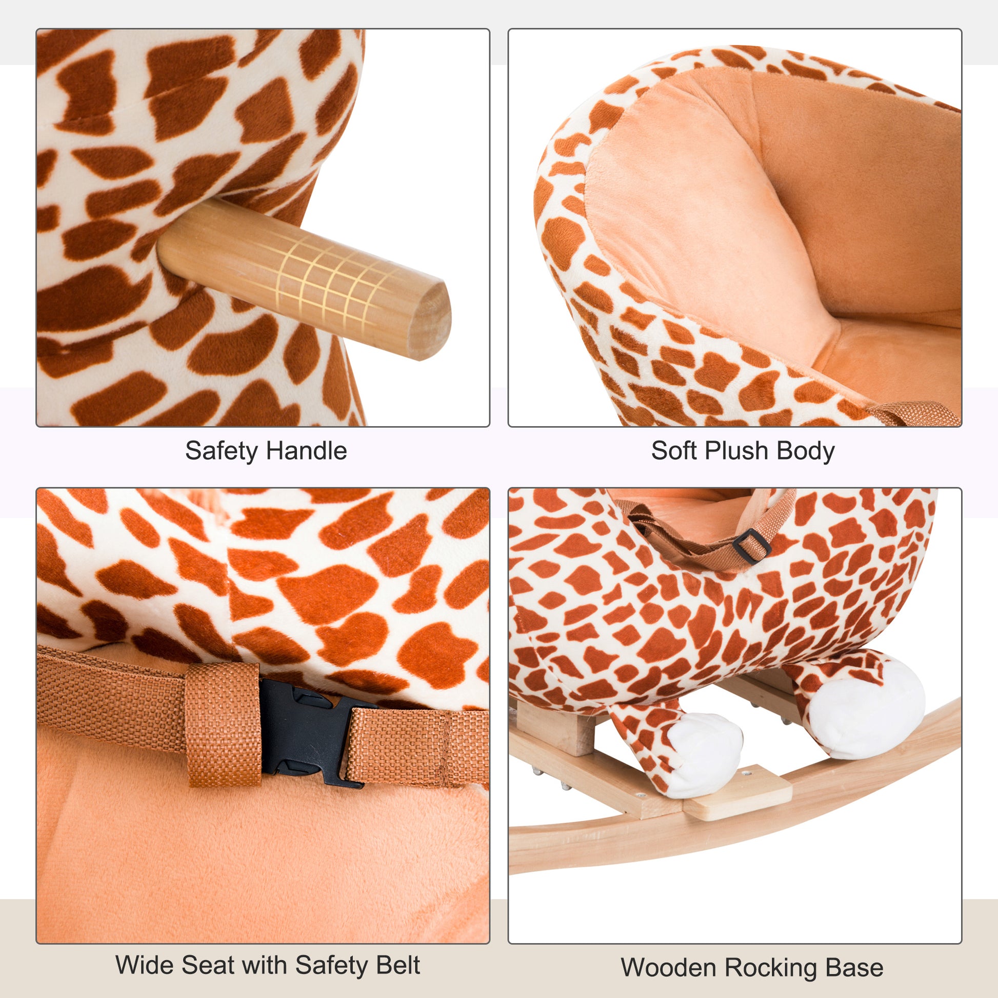 Kids Plush Rocking Horse Giraffe Style Themed Ride-On Chair Toy With Sound Brown