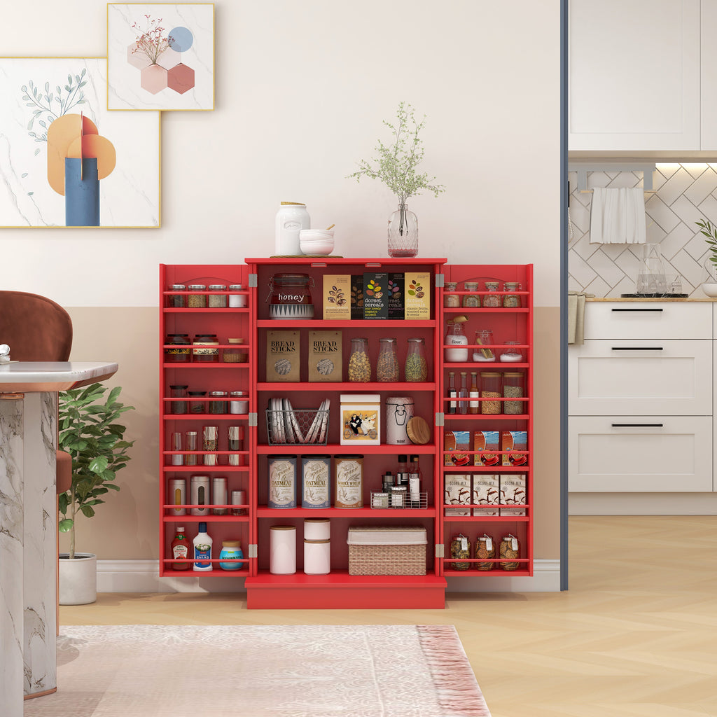 Kitchen Sideboard Cabinet, Large Kitchen Storage Cabinet w/ Double Doors & 5-tier Shelving for Home, Dining Room, Red