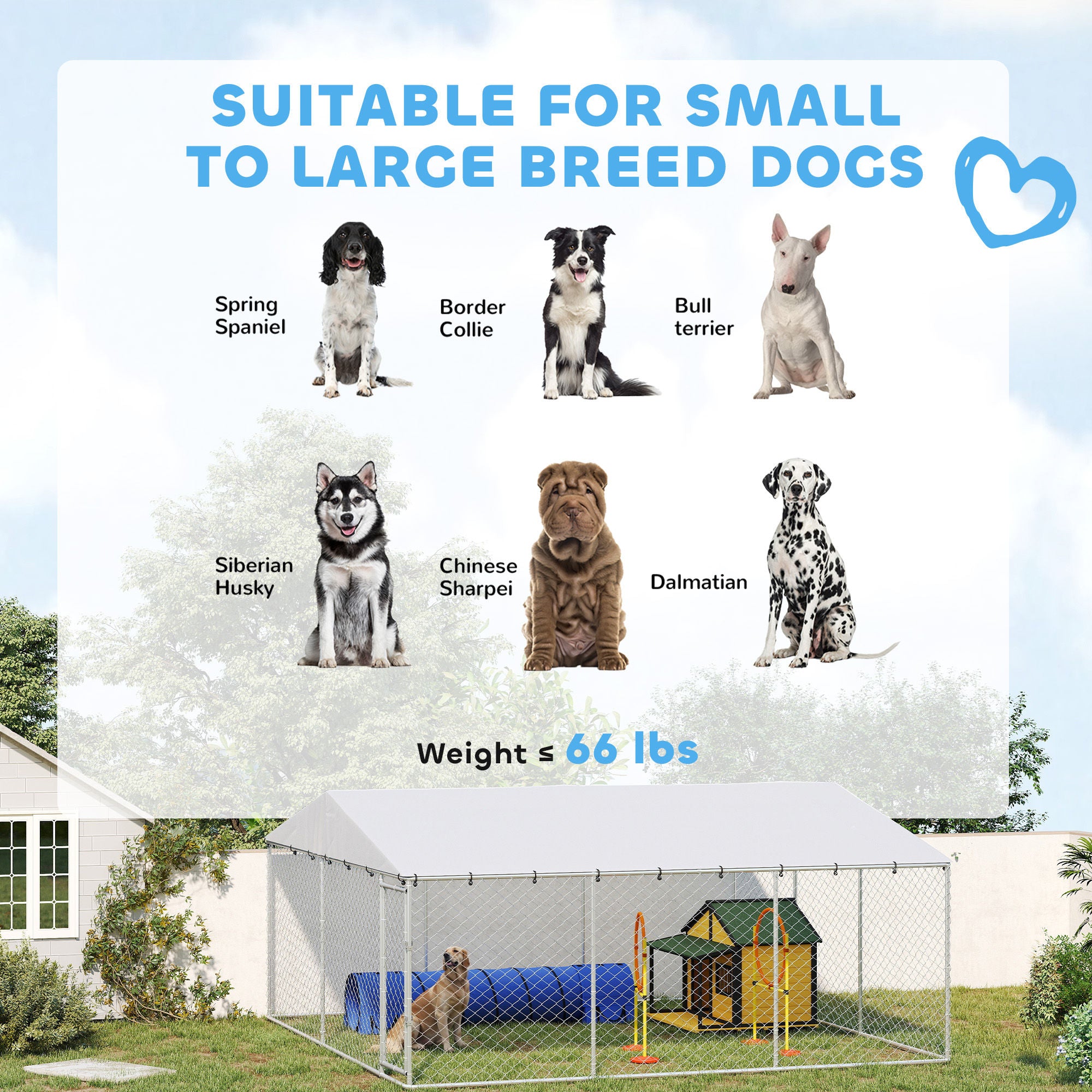15' x 15' x 7' Dog Kennel Outdoor for Small Medium Large Dogs with Waterproof Roof, Silver