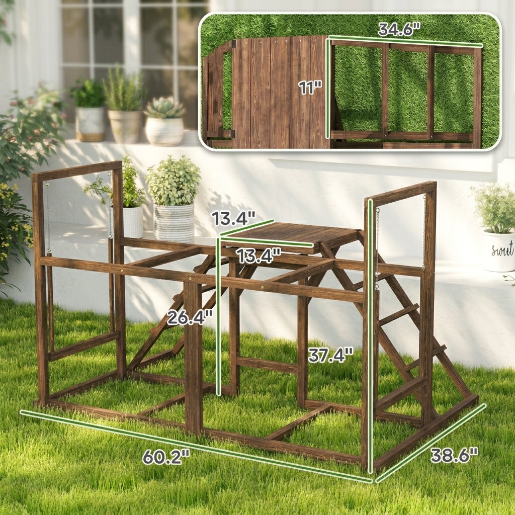 Chicken Activity Play Set with Multiple Chicken Perches, Swing, Ladder, Platform for 3-4 Chickens, Coffee