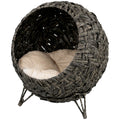 Rattan Cat Bed, Elevated Handwoven Cat Basket Bed with Soft Cushion and Metal Base