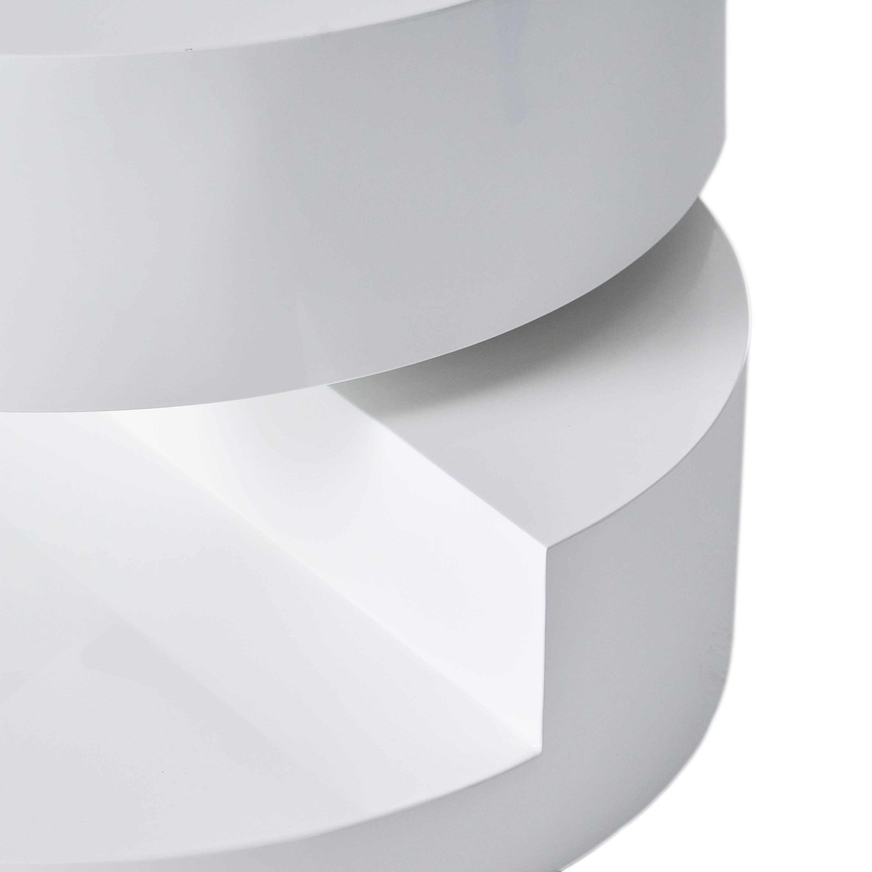Modern Rotating Coffee Table with 2 Circular Swivel Levels, High Gloss Finish, 23.6" x 23.6" x 13", White
