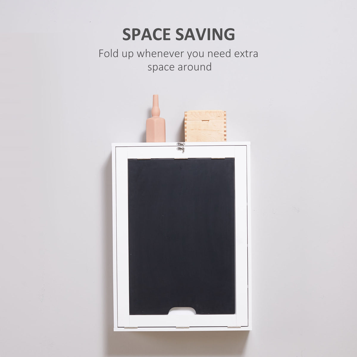 Wall Mounted Foldable Desk with a Blackboard, Fold Out Convertible Floating Desk with Shelves, White