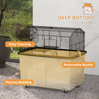 22" 2-Tier Hamster Cage with Extra-Deep 14" Base, Small Animal Cage with Ramp, Water Bottle, Food Dish, Wheels, Black